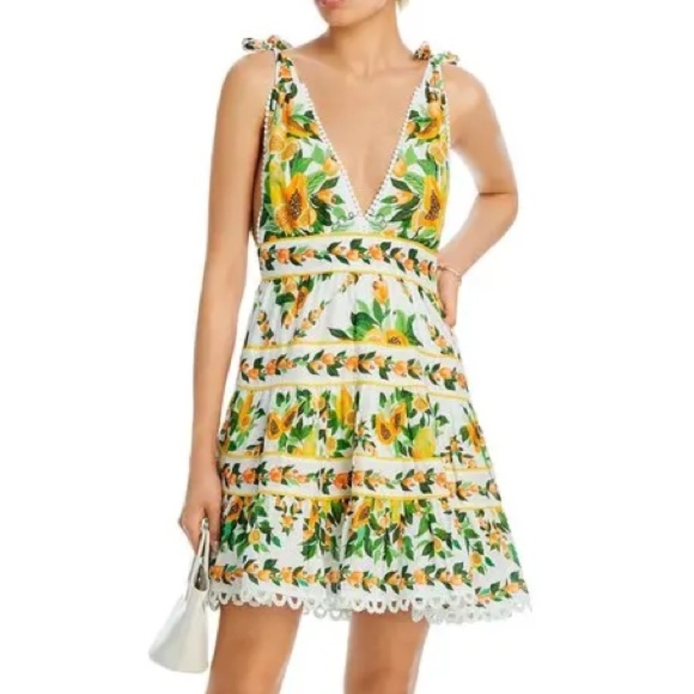 NWT Farm Rio Papaya Salad Scarf Mini Dress Boho Tropical White Green Orange Sz L